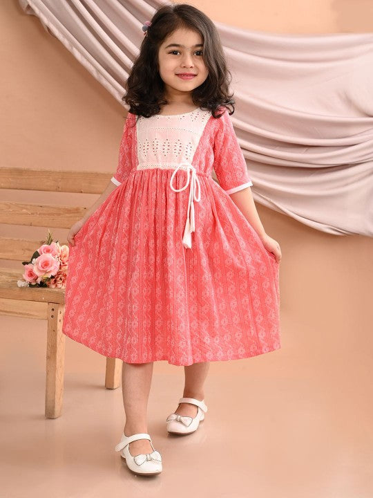 Girls Printed Cotton A-Line Dress-1