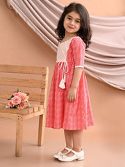 Girls Printed Cotton A-Line Dress