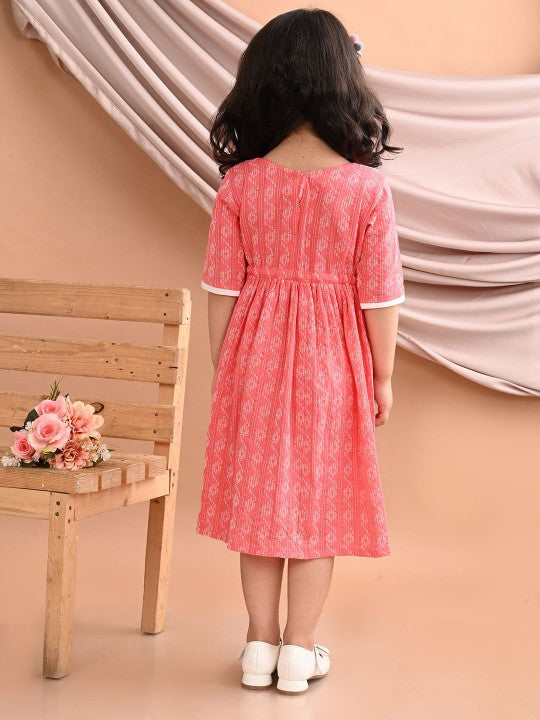 Girls Printed Cotton A-Line Dress-2
