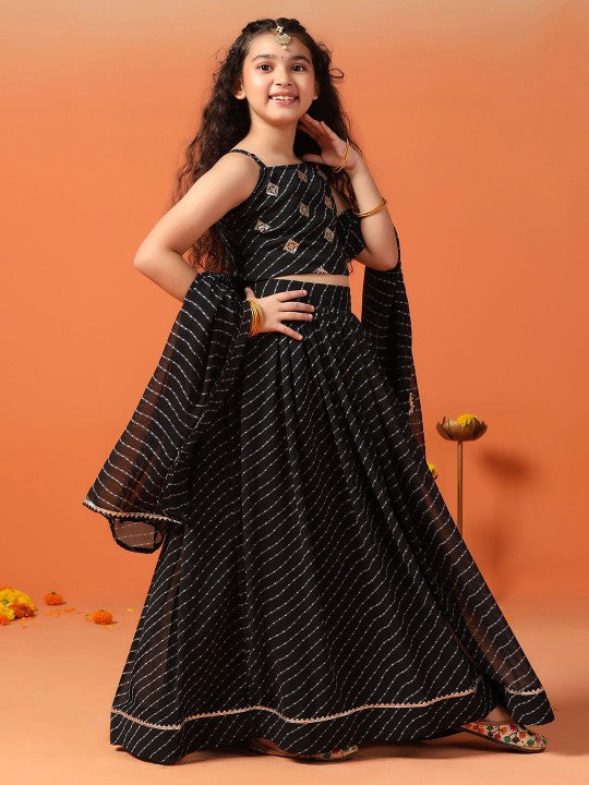 Girls Printed Ready to Wear Georgette Lehenga & Blouse With Dupatta