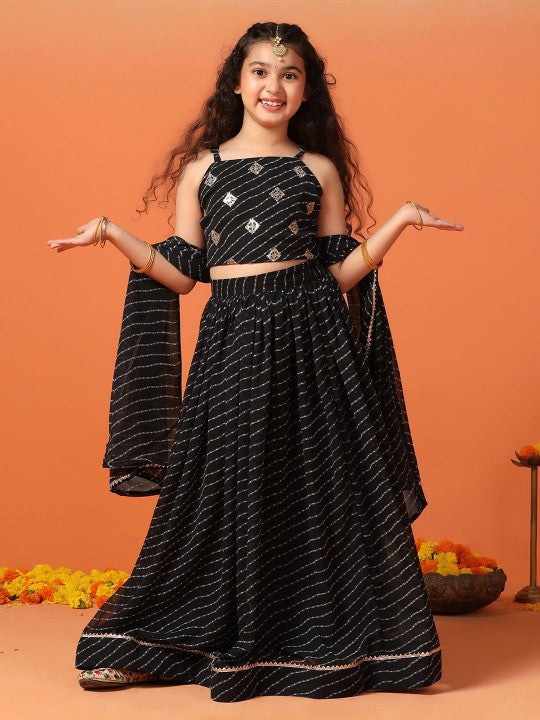 Girls Printed Ready to Wear Georgette Lehenga & Blouse With Dupatta