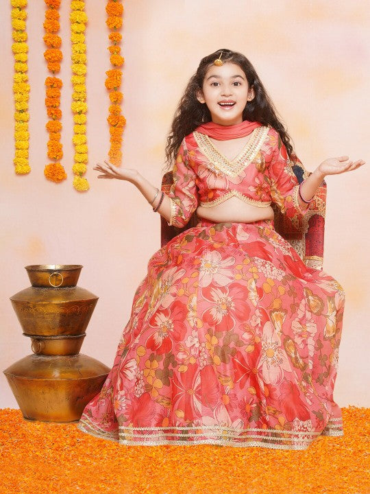 Girls Printed Zari Sequined Ready to Wear Lehenga & Blouse With Dupatta-2