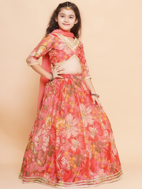Girls Printed Zari Sequined Ready to Wear Lehenga & Blouse With Dupatta