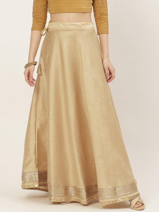 Blue & Golden Solid Lehenga Skirt with Zari Border-16