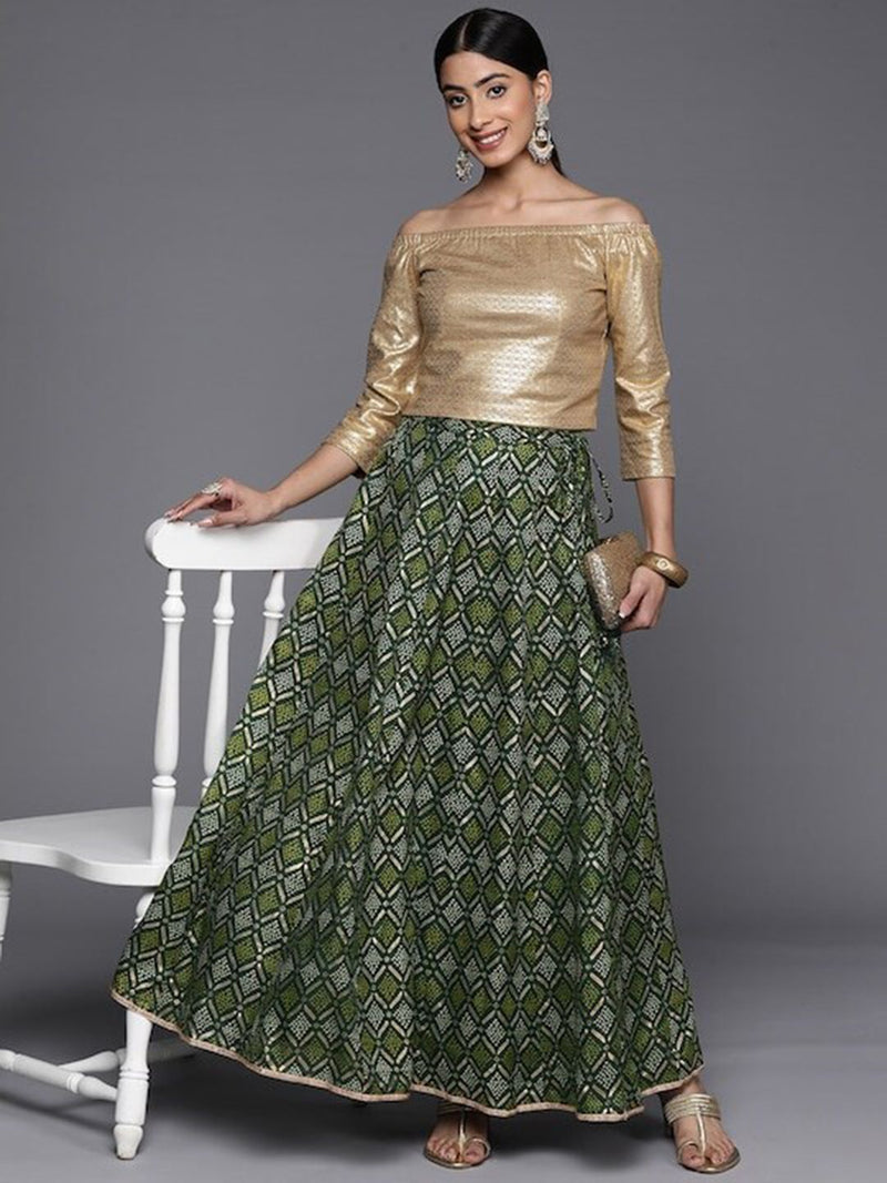 Ethnic Motifs Printed Flared Maxi Skirt-1