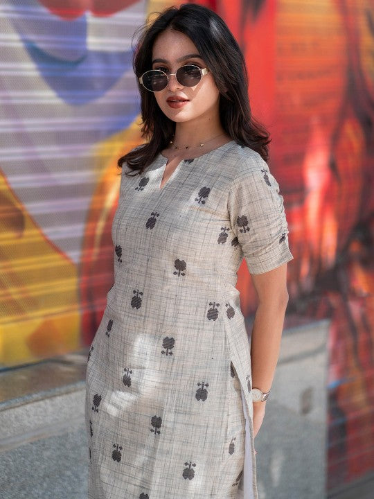 Floral Printed Notch Neck Straight Kurta With Trousers