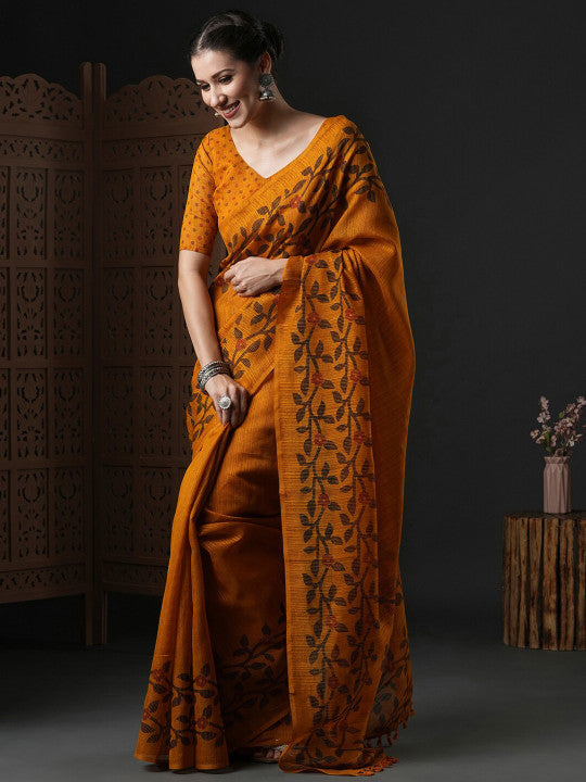 Floral Printed Block Print Saree-11