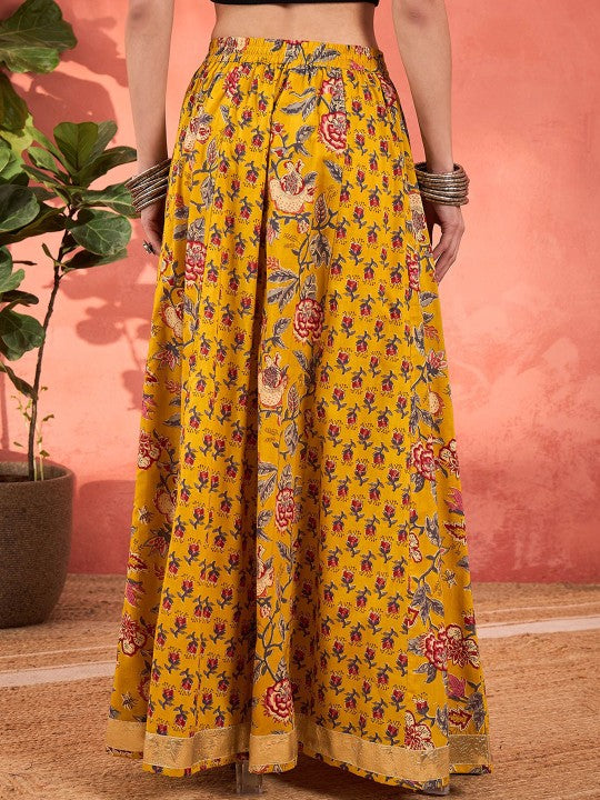 Printed Pure Cotton Flared Maxi Skirt-3
