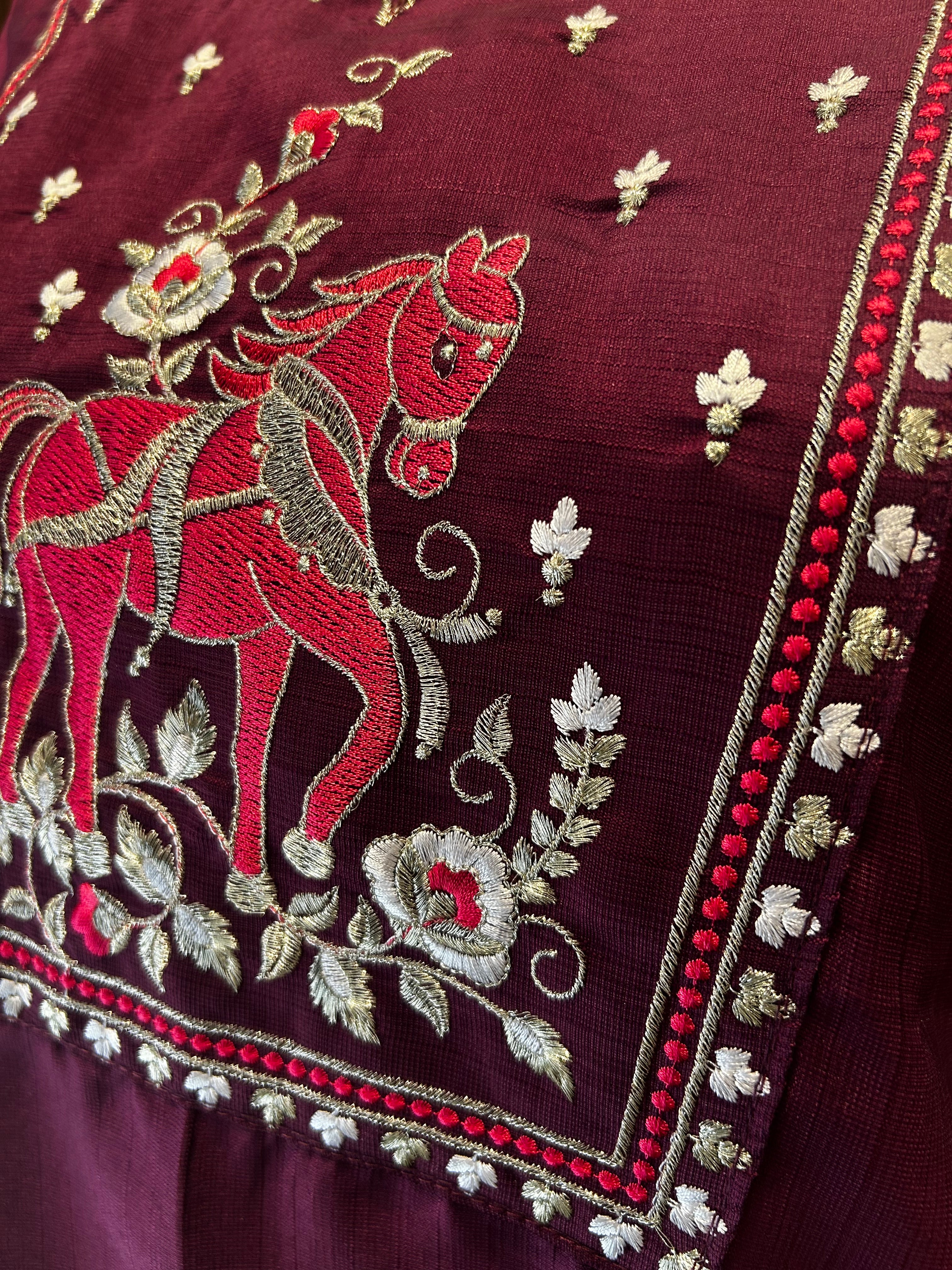 Plum Horse Embroidered Kurta