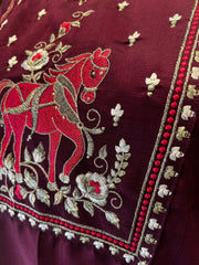 Plum Horse Embroidered Kurta