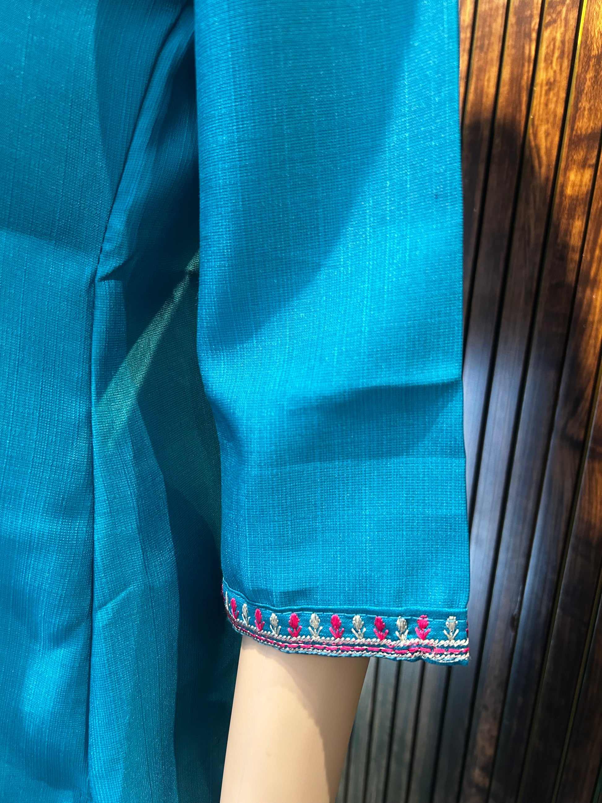Teal Blue Elephant Embroidered Kurta-4