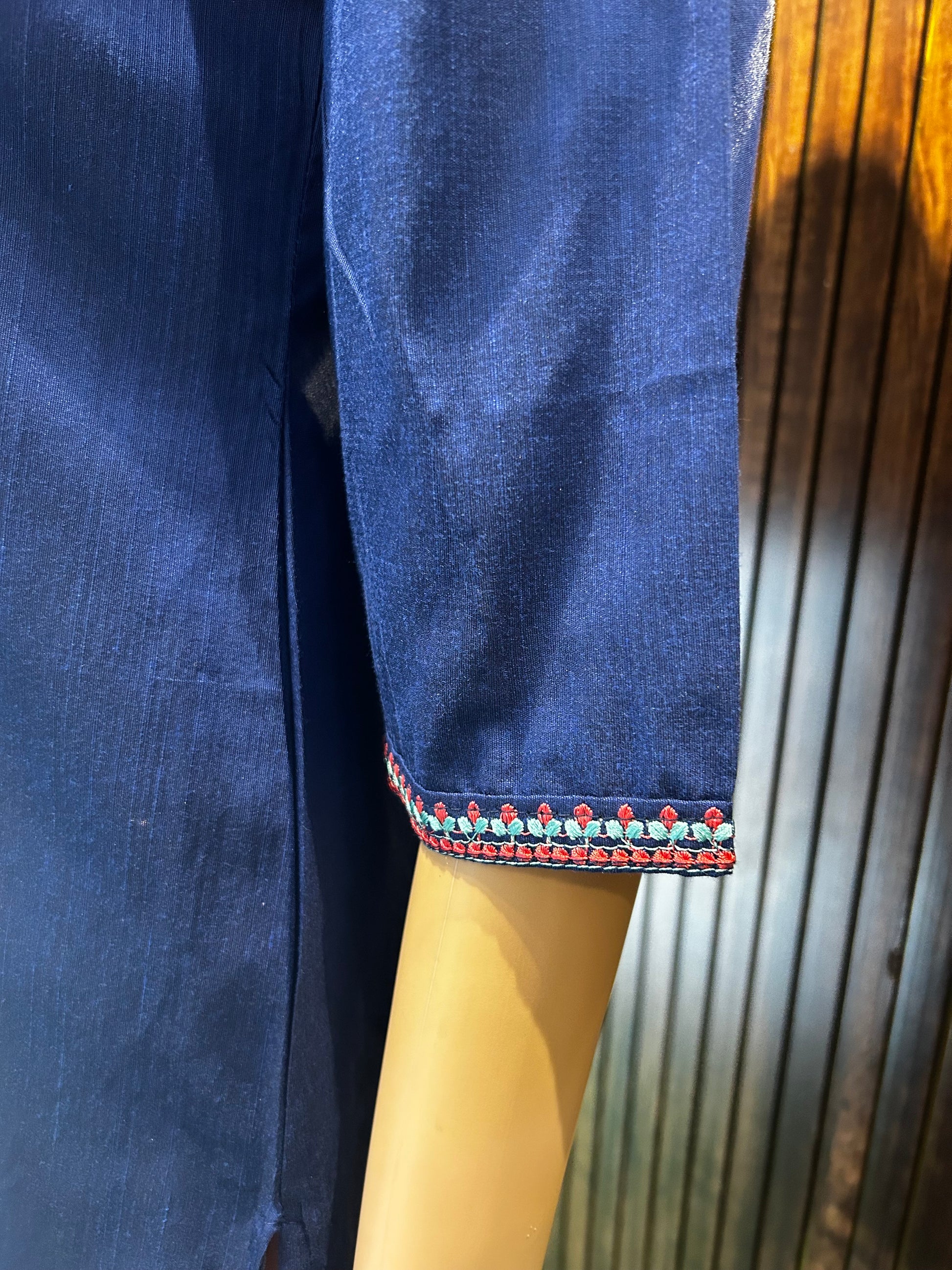 Royal Blue Peacock Embroidered Kurta-4