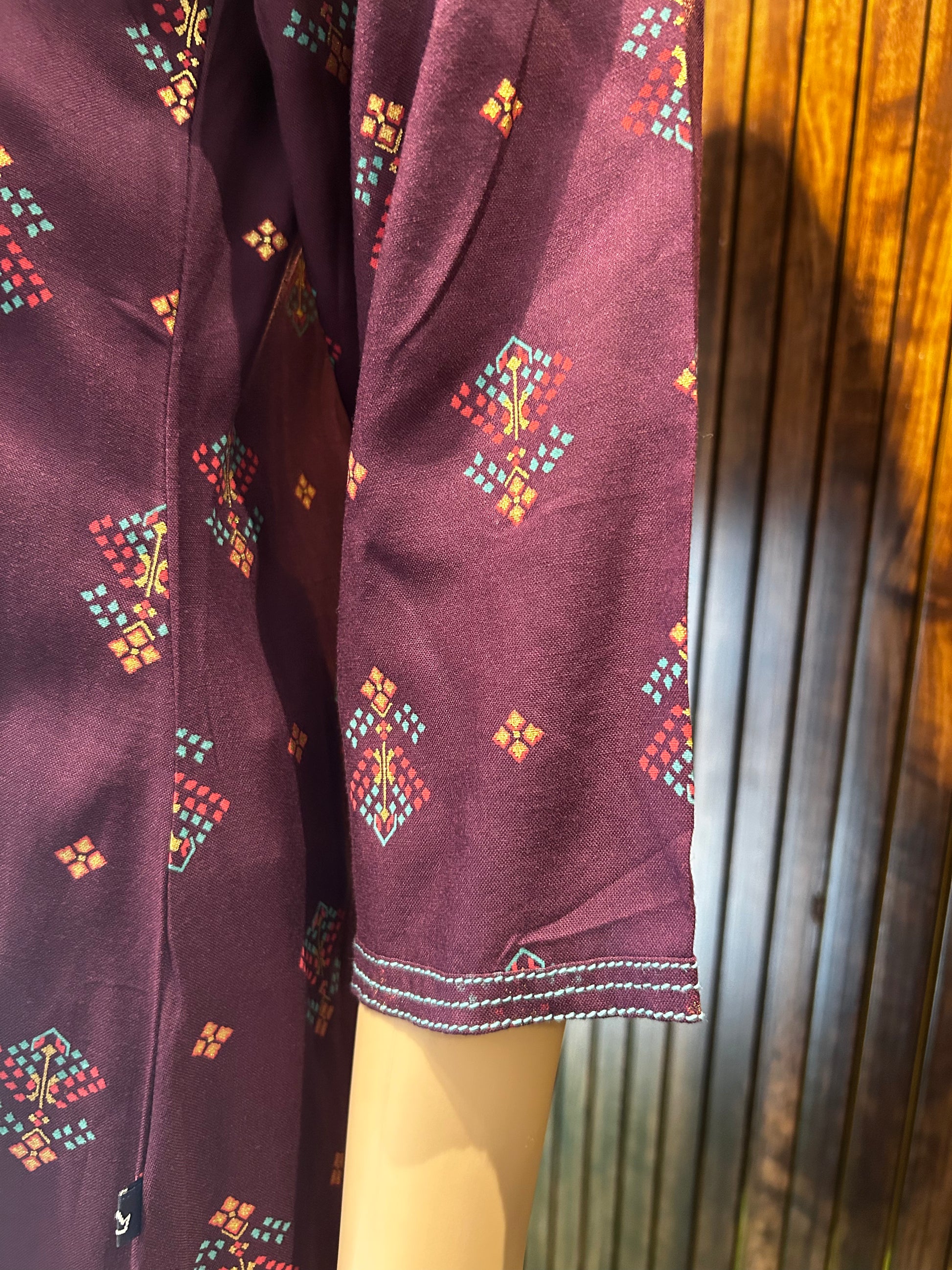 Purple Printed Kurta with Intricate Embroidery-4