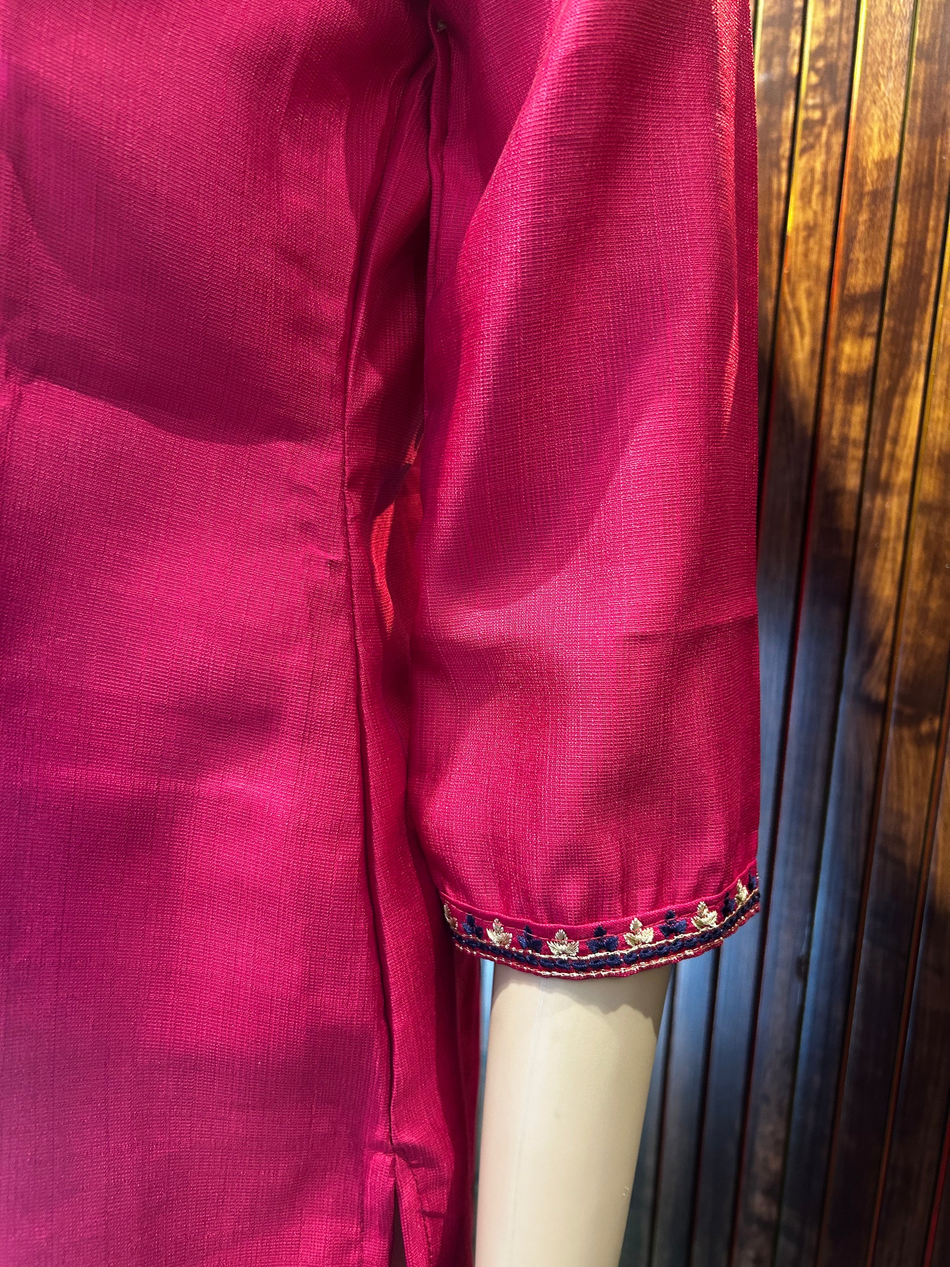 Magenta Straight Kurta with Floral Yoke Embroidery-4