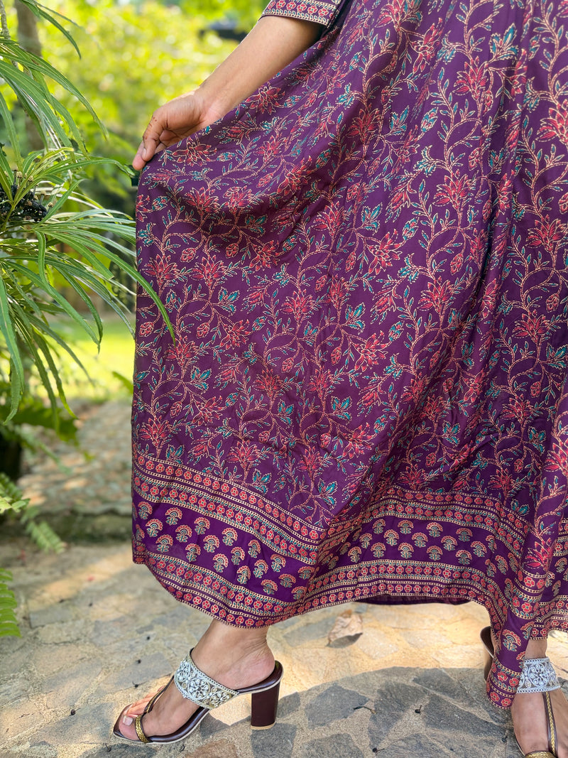 Deep Plum Floral Anarkali Maxi With Sequin Detailing-7