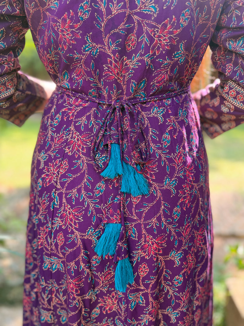 Deep Plum Floral Anarkali Maxi With Sequin Detailing-9