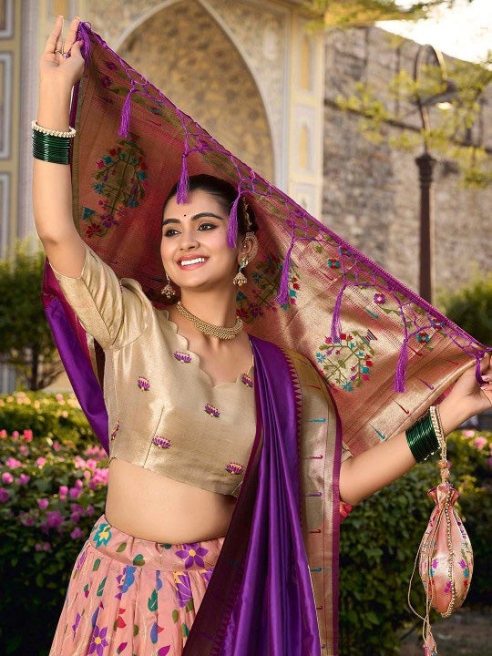 Woven Design Silk Semi Stitched Lehenga & Unstitched Blouse With Dupatta