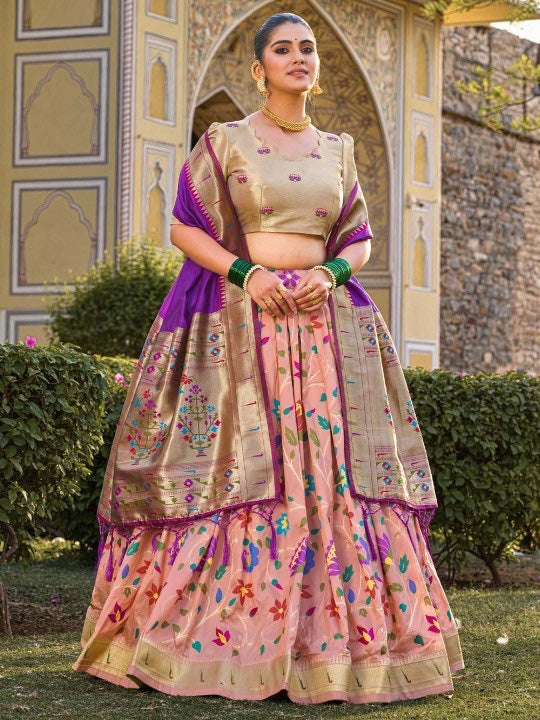Woven Design Silk Semi Stitched Lehenga & Unstitched Blouse With Dupatta-4