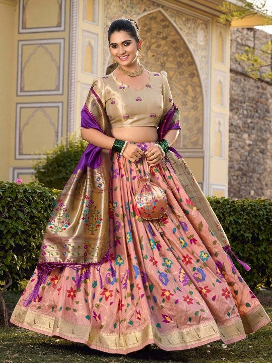 Woven Design Silk Semi Stitched Lehenga & Unstitched Blouse With Dupatta-1