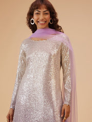 Embellished Straight Sequinned Kurta & Palazzos With Dupatta