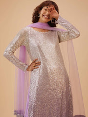 Embellished Straight Sequinned Kurta & Palazzos With Dupatta