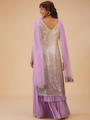 Embellished Straight Sequinned Kurta & Palazzos With Dupatta