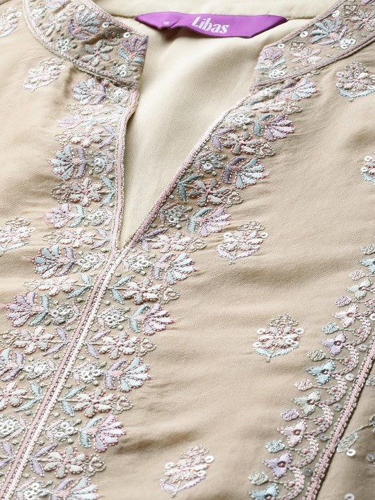 Women Floral Embroidered Regular Sequinned Kurta with Trousers & Dupatta