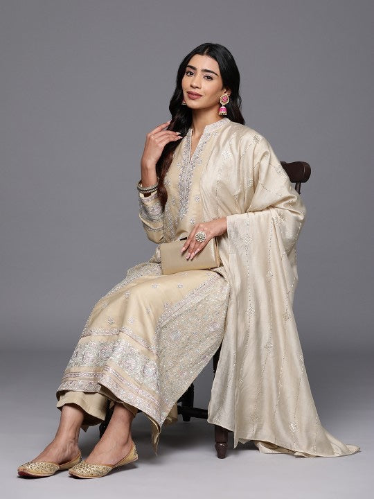 Women Floral Embroidered Regular Sequinned Kurta with Trousers & Dupatta-2