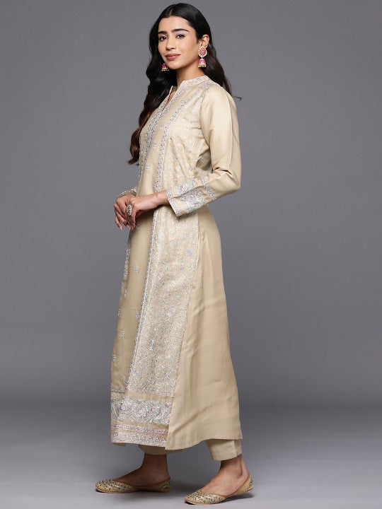 Women Floral Embroidered Regular Sequinned Kurta with Trousers & Dupatta-4