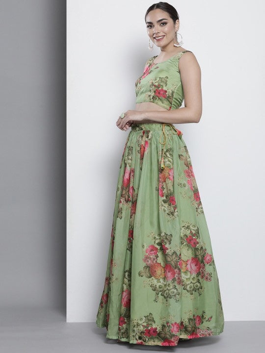 Printed Organza Semi-Stitched Lehenga & Unstitched Blouse With Dupatta-2
