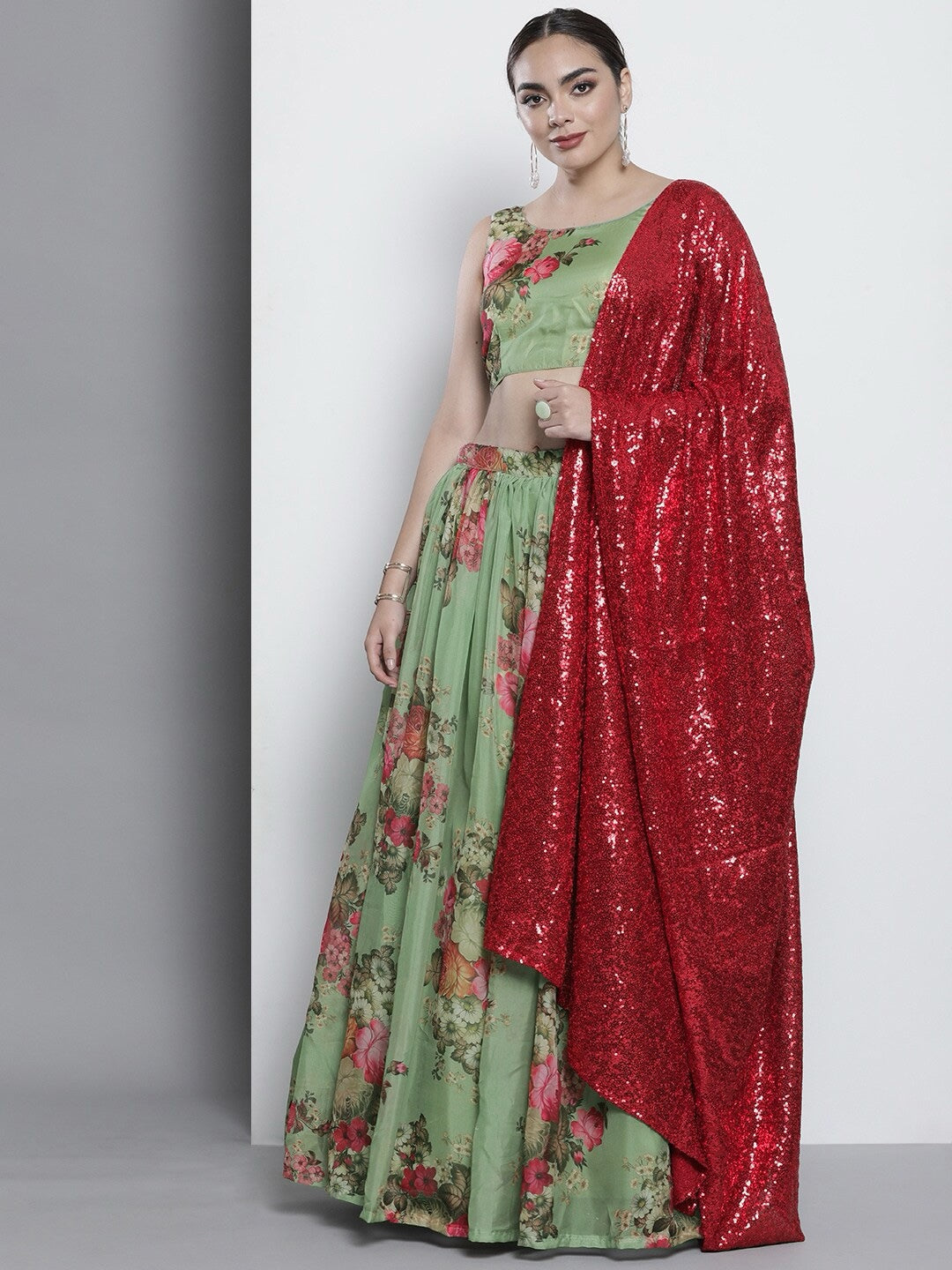 Printed Organza Semi-Stitched Lehenga & Unstitched Blouse With Dupatta