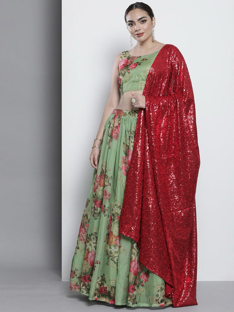 Printed Organza Semi-Stitched Lehenga & Unstitched Blouse With Dupatta-6