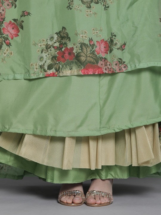 Printed Organza Semi-Stitched Lehenga & Unstitched Blouse With Dupatta-4