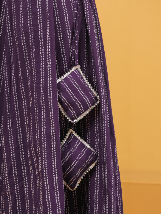 Purple Printed Flared Maxi Skirt-4