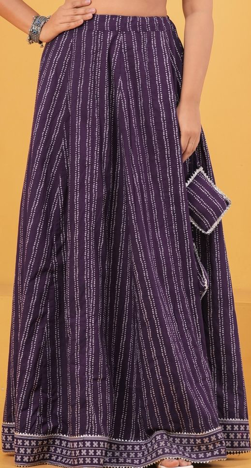 Purple Printed Flared Maxi Skirt