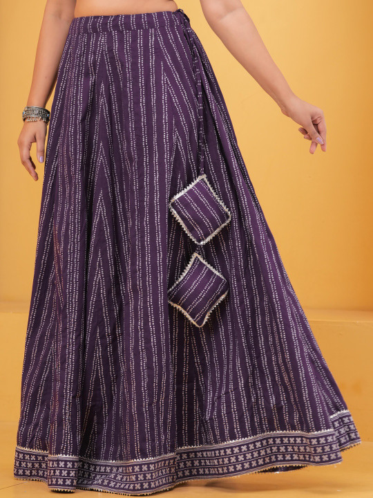 Purple Printed Flared Maxi Skirt-7