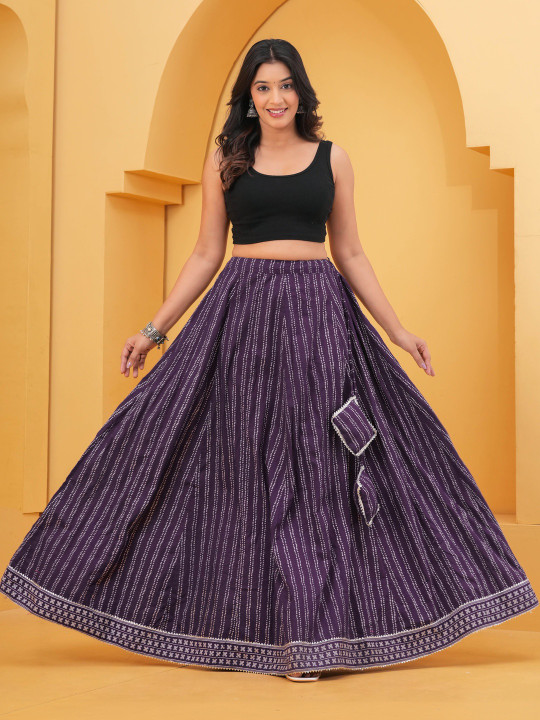 Purple Printed Flared Maxi Skirt-6