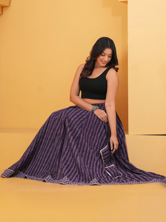 Purple Printed Flared Maxi Skirt-3