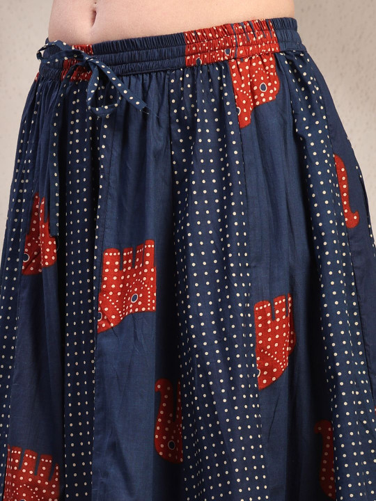 Sunekh Printed Pure Cotton Flared Maxi Skirt-2
