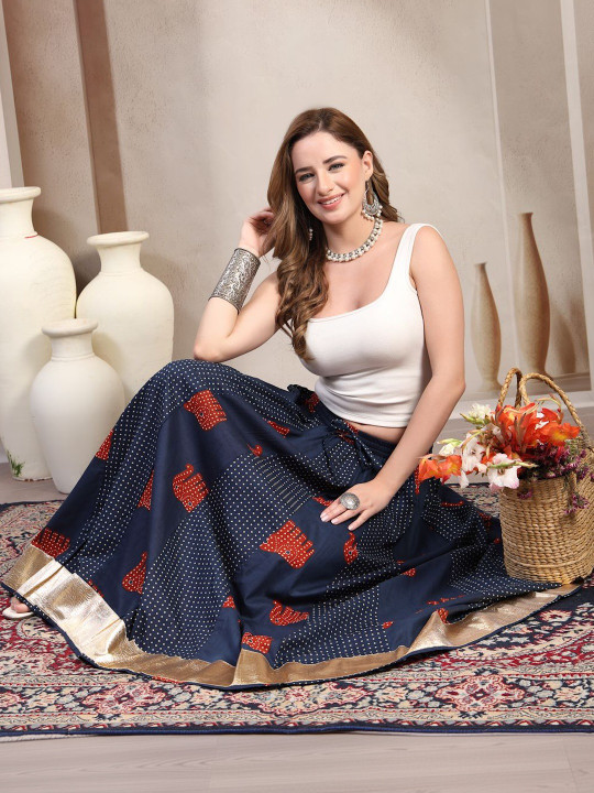Sunekh Printed Pure Cotton Flared Maxi Skirt-3