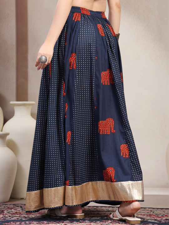 Sunekh Printed Pure Cotton Flared Maxi Skirt-4