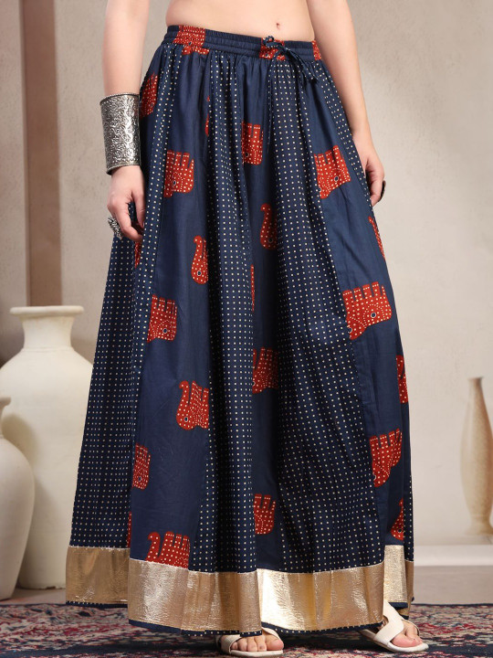 Sunekh Printed Pure Cotton Flared Maxi Skirt-5
