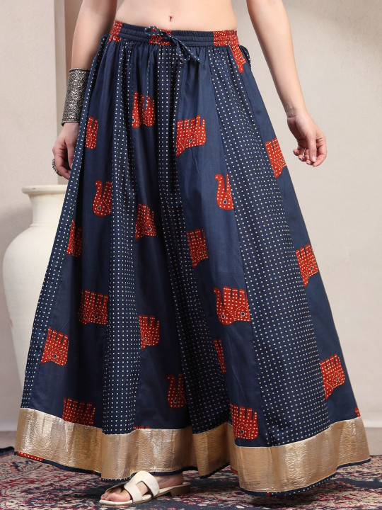 Sunekh Printed Pure Cotton Flared Maxi Skirt-7