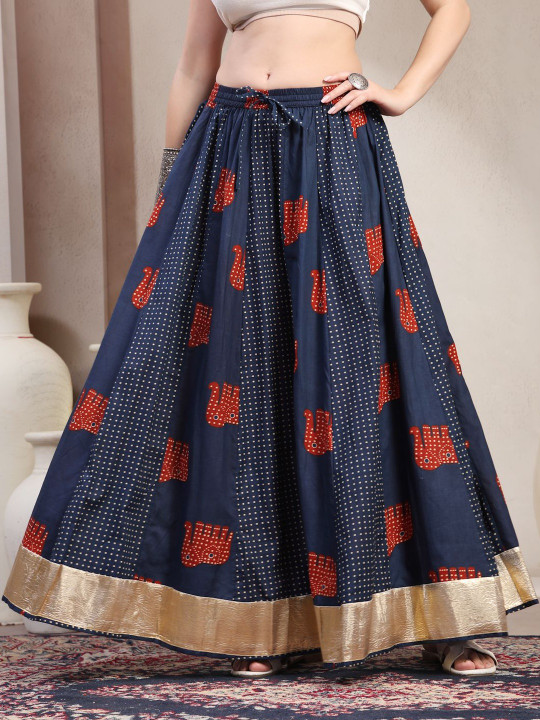 Sunekh Printed Pure Cotton Flared Maxi Skirt-6