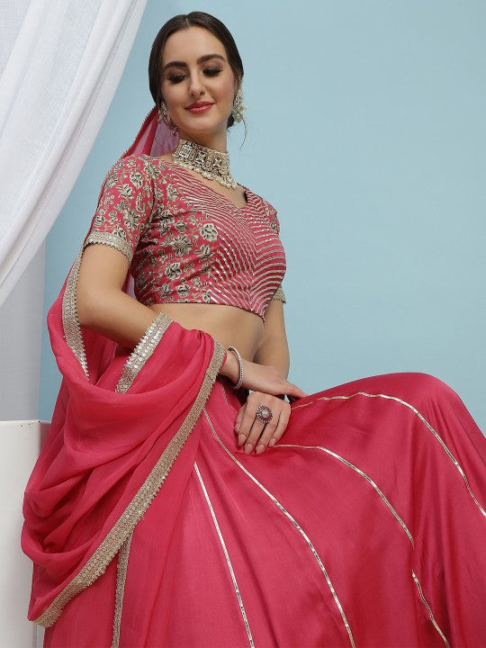 Embroidered V-Neck Ready to Wear Lehenga & Blouse With Dupatta