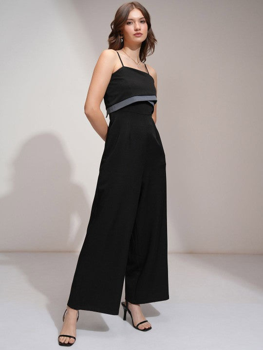 Women Colorblocked Layered Wide Leg Jumpsuit-3