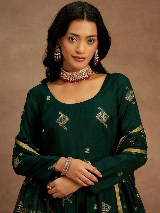 Woven Design Chanderi Silk Kurta With Trousers & Dupatta-4