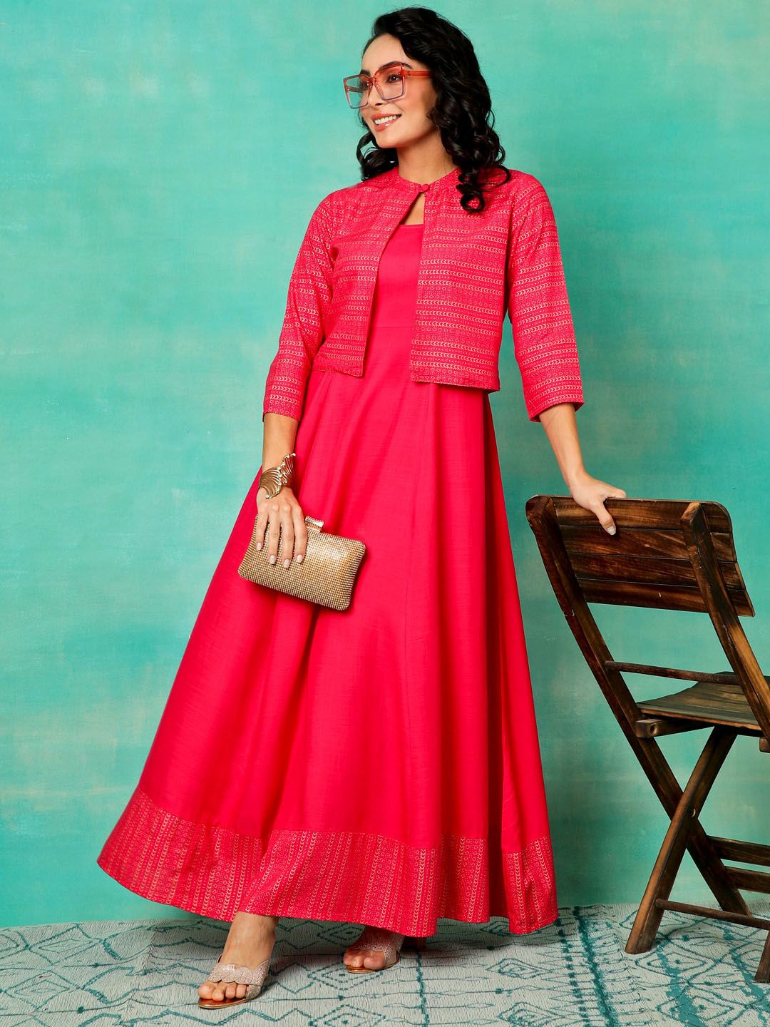 Mandarin Collar Maxi Dress