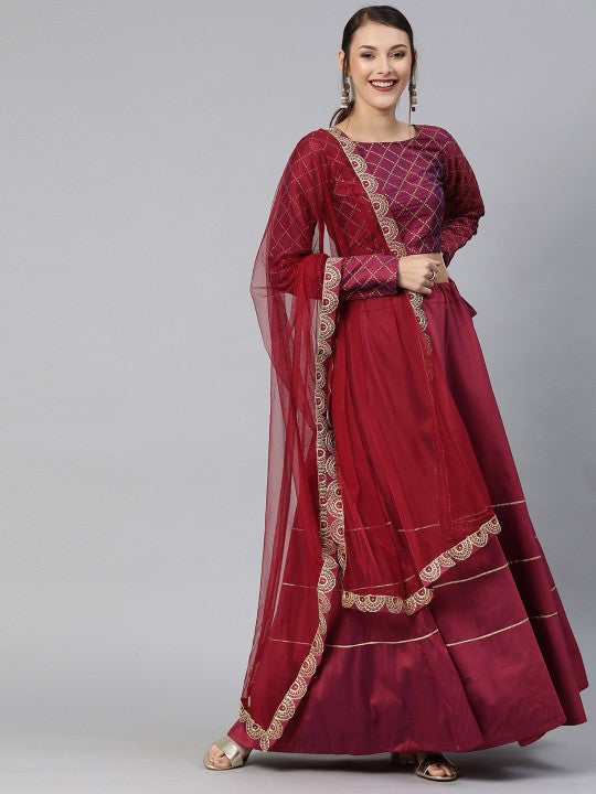 Navy Blue Embroidered Semi-Stitched Lehenga & Unstitched Blouse with Dupatta-10