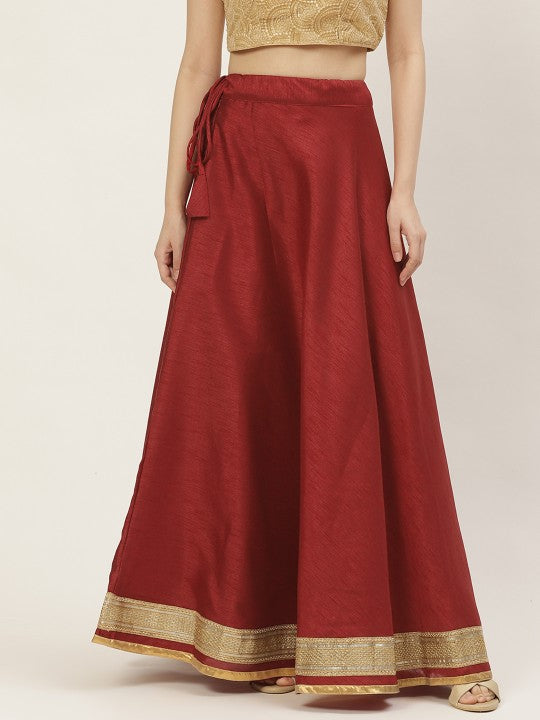 Blue & Golden Solid Lehenga Skirt with Zari Border-15